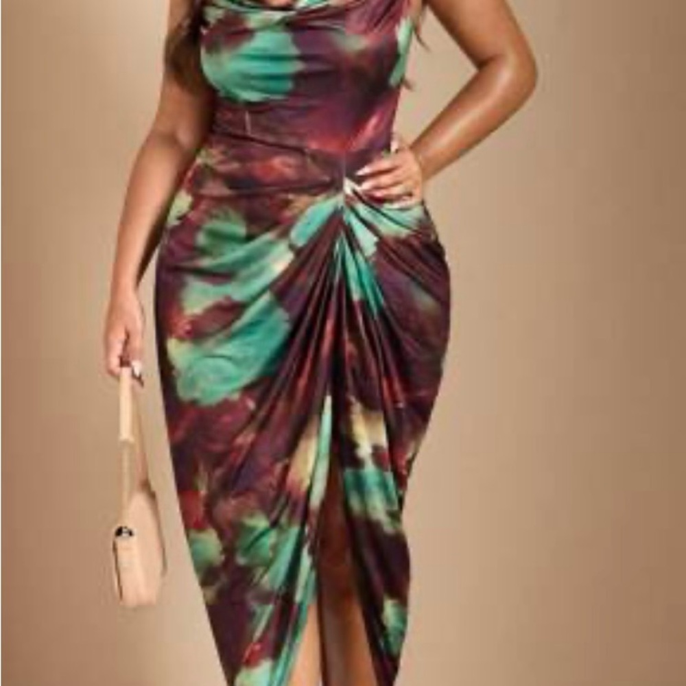 SHEIN Asymmetrical Green and Purple Dress